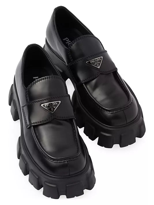 Prada Monolith Brushed Leather Loafers
