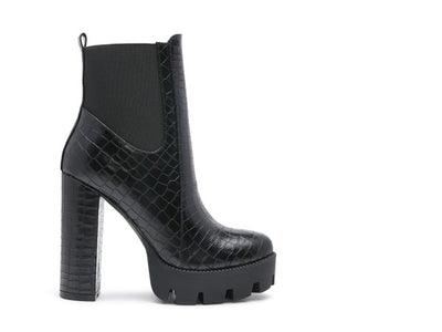 LONDON RAG BEATRIZ CROC PRINT BLOCK HEEL BOOTS