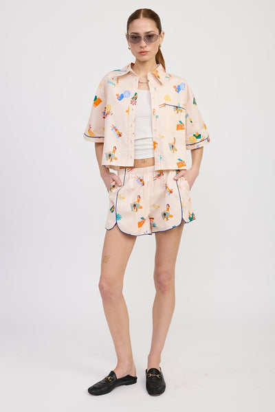 POPLIN SHORTS WITH PEPING DETAIL