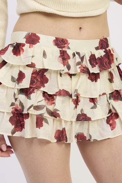 FLORAL MINI RUFFLE SKORT