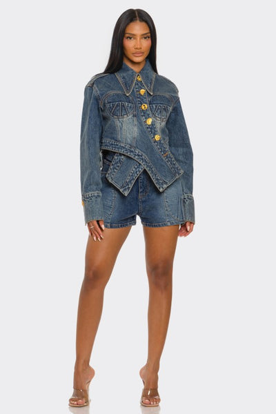 Sculpted Denim Corset Jacket & Short Set