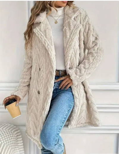 Houndstooth Pattern Fleece Coat
