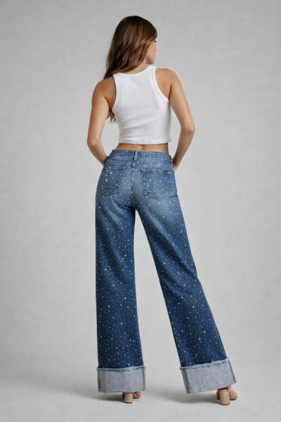 Luxe Low Rise Rhinestone Jean Medium Blue