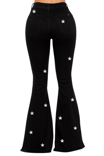 Black Bell Bottom with Diamond Star Embellishments