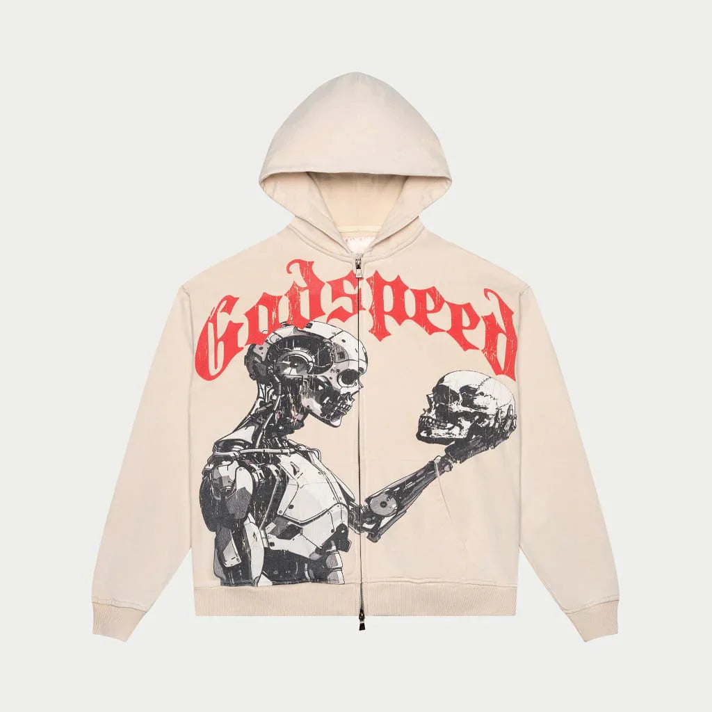 Mankind vs Ai Embroidered Hoodie (Bone) - GMNVSAIZIPHDBNE
