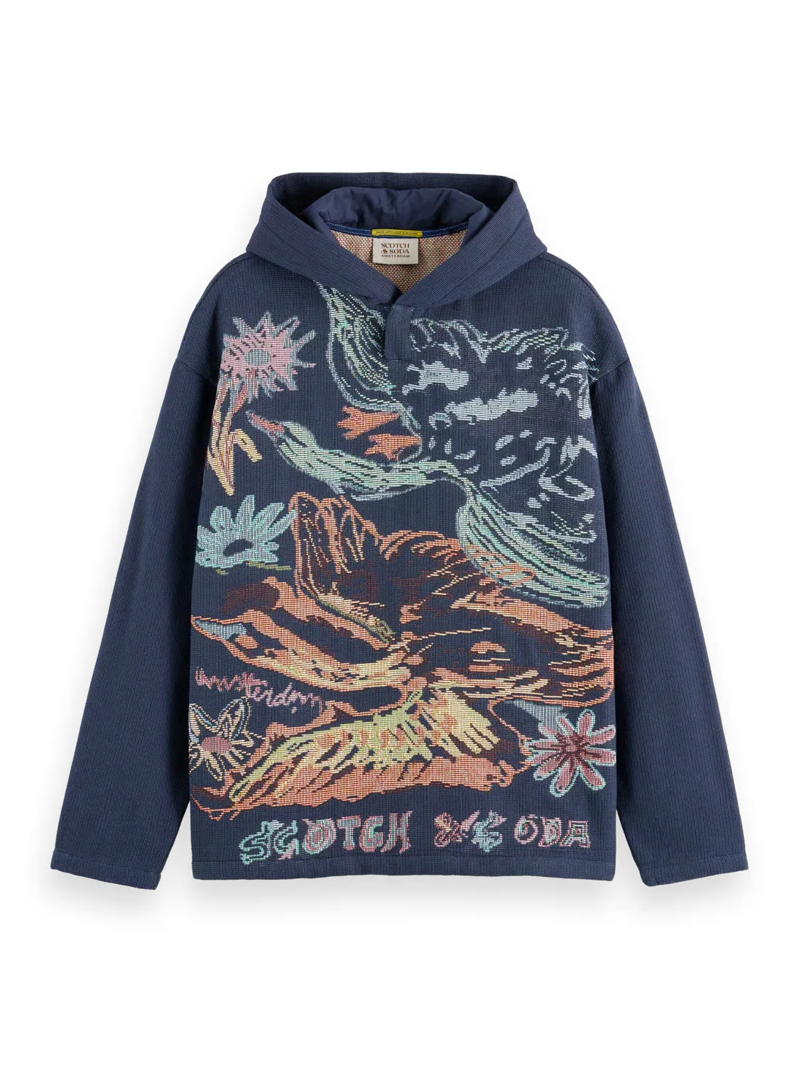 Swan Artwork Jacquard Hoodie (Navy) - SS176743410