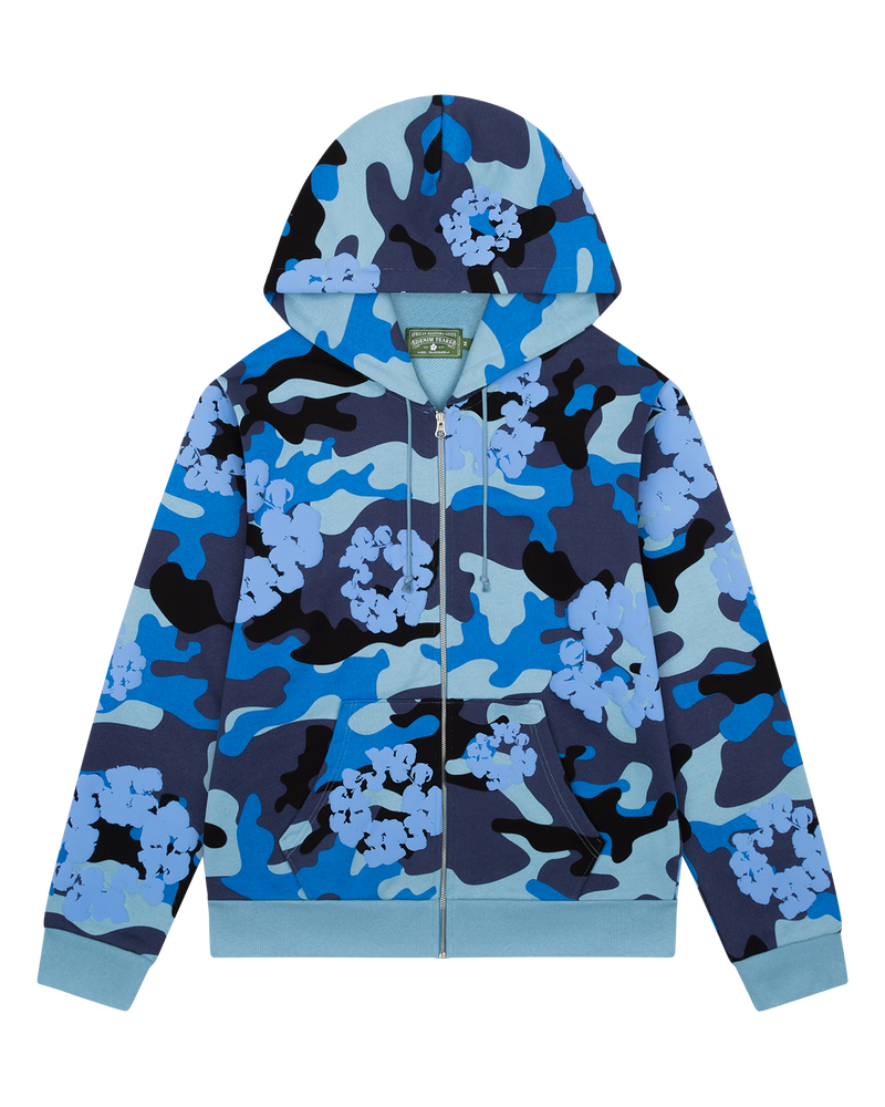 Blue Camo Cotton Wreath Zip Hoodie