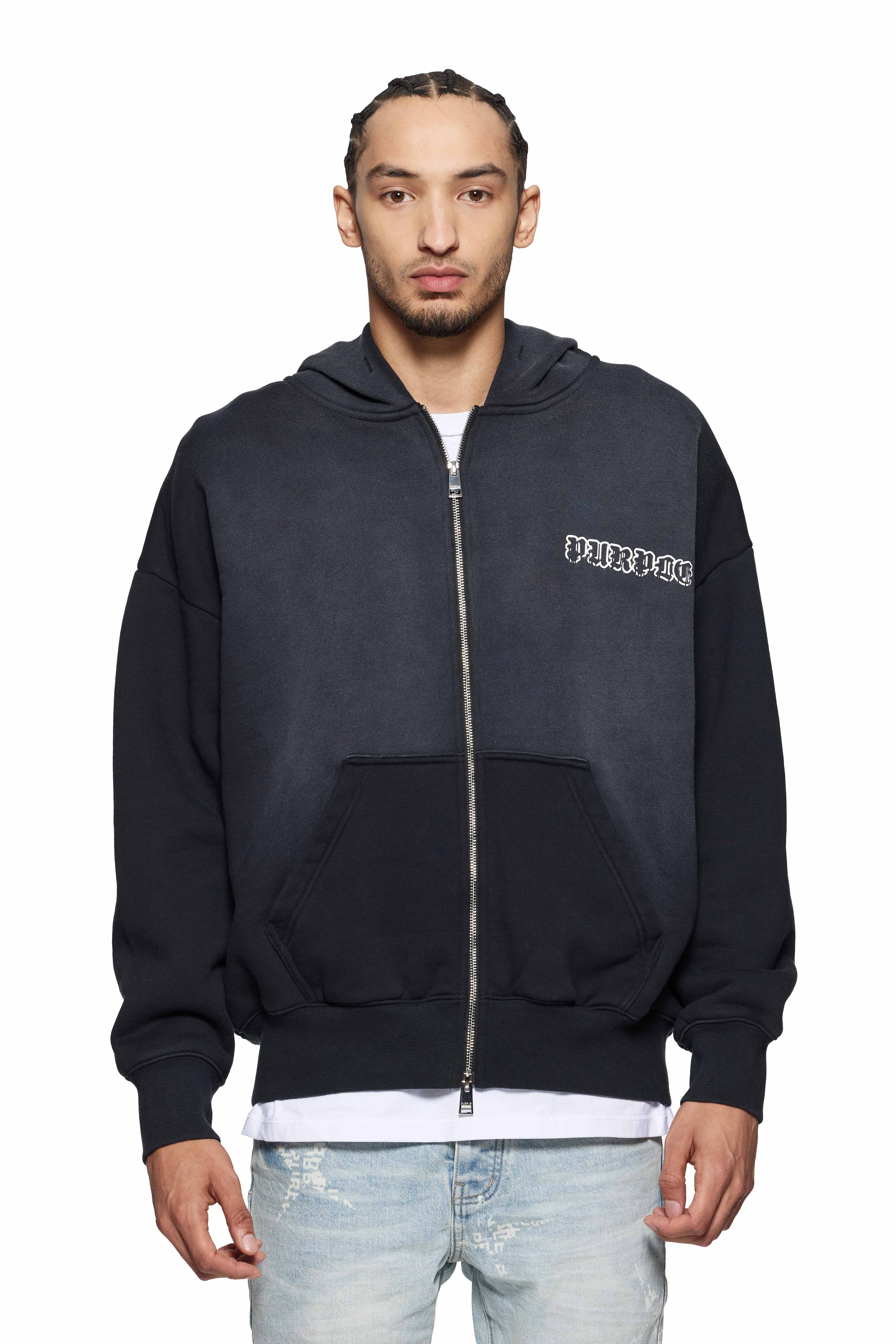 Gothic Wordmark Drip Zip Up Hoodie (Black) - P460-HBGW125
