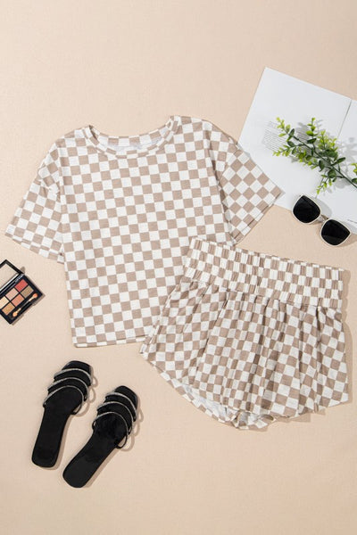 Checker T-Shirt & High Waist Skort Set