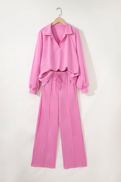 Solid V-Neck Pullover and Drawstring Sweatpants Se