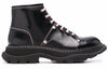 (WMNS) Alexander McQueen Contrast Stitch Tread Lace Up Boots 'Black Pink' 595469WHZ881336 #