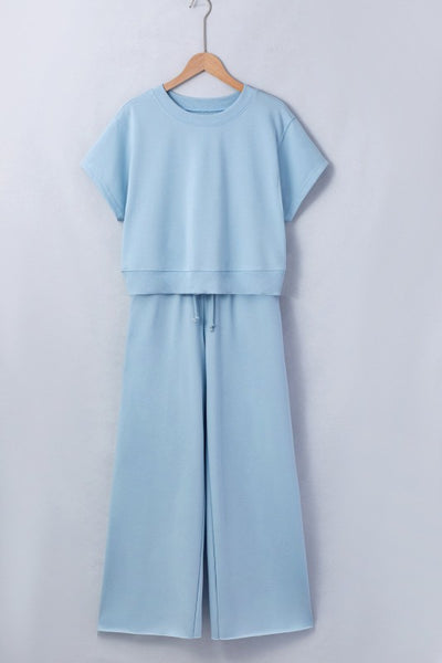 Solid Loose Tee & Wide Leg Pants Set