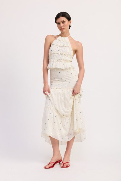 TIERED RUFFLE MIDI SKIRT