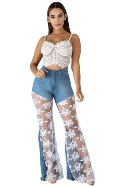 Lace Bell Bottom Jean in Medium Wash