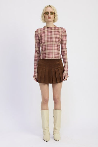 SUEDE MINI PLEADED SKIRT