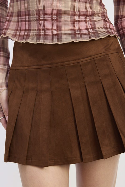 SUEDE MINI PLEADED SKIRT