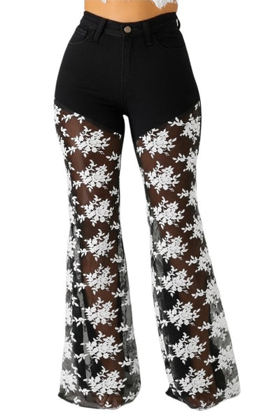 Floral Lace Bell Bottom Jean