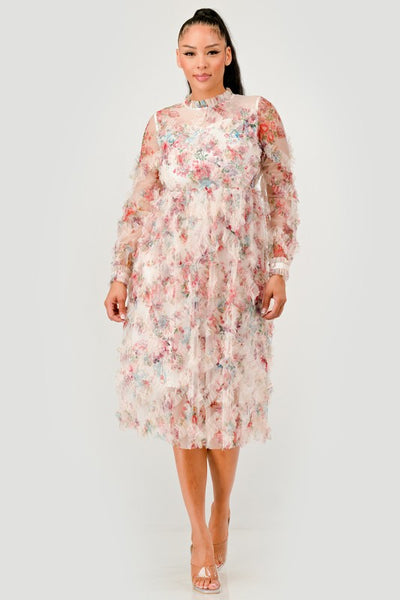 Floral Ruffle Sheer Midi Dress