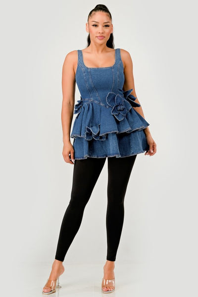 Ruffle Bloom Denim Peplum Top