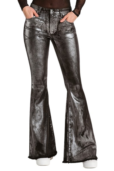 Metallic Foil Flare Jeans