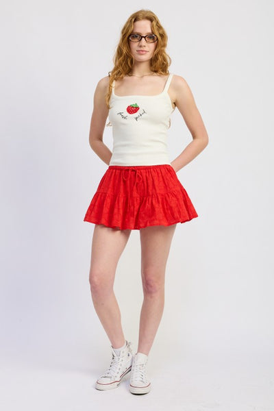RUFFLE MINI SKORT WITH EYELET EMBROIDERY