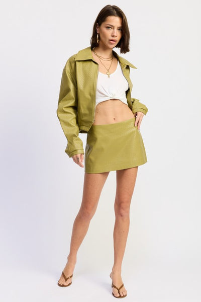 LOW RISE EMBOSSED MINI SKIRT