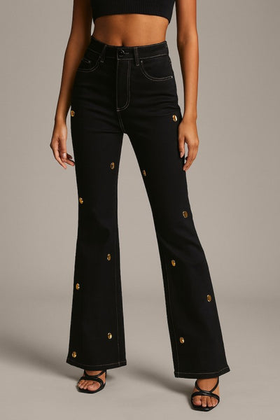 Bootcut Jeans with Gold Gem Studs
