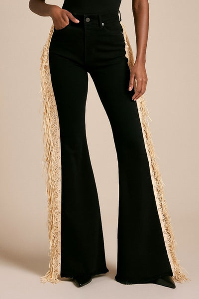Texas Sun Bell Bottom Jean- Beige Fringe