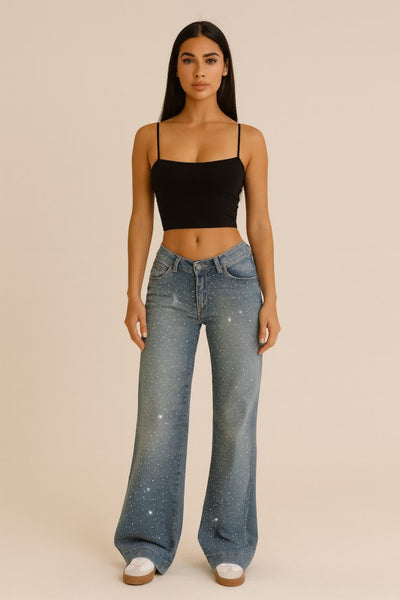 Gary Low Rise Light Wash Rhinestone Jean