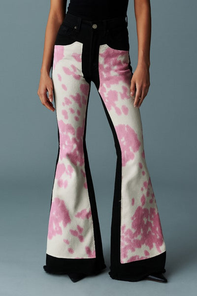 Rodeo Cowhide Bell Bottom Jean Black/Pink