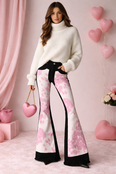 Rodeo Cowhide Bell Bottom Jean Black/Pink