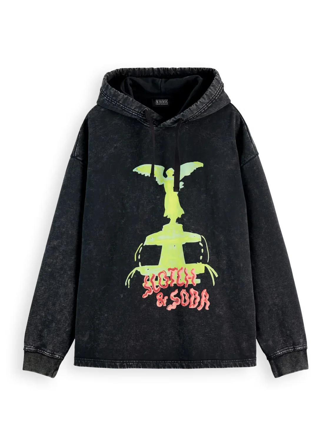 Washed Artwork Loose Fit Hoodie (Black) - 179903001