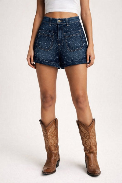 Western Sparkle Relaxed Denim Shorts
