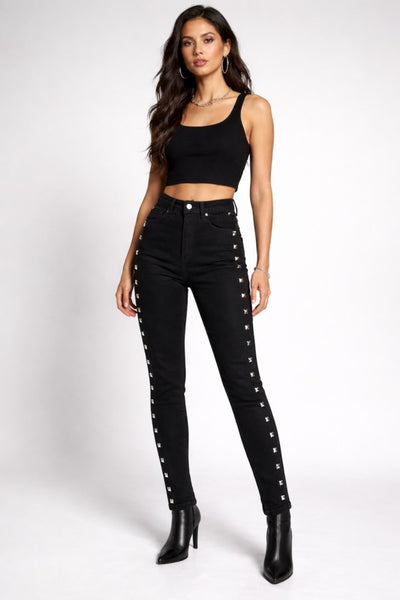 High Rise Studded Skinny Jean