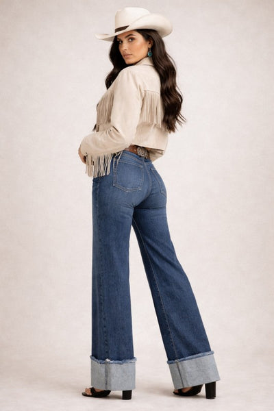 Low Rise Cuffed Wide Leg Jean