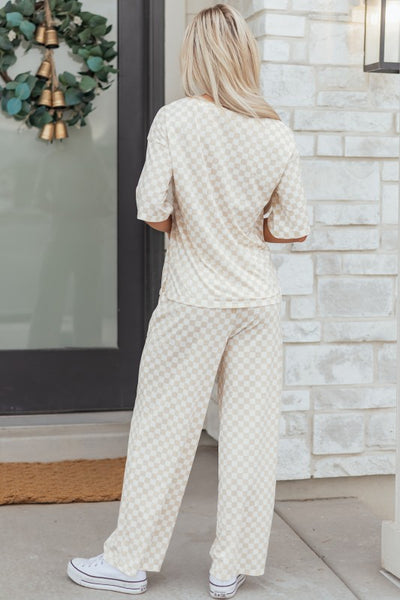 Checkered Half Sleeve Tee 2pcs Lounge Pant Set