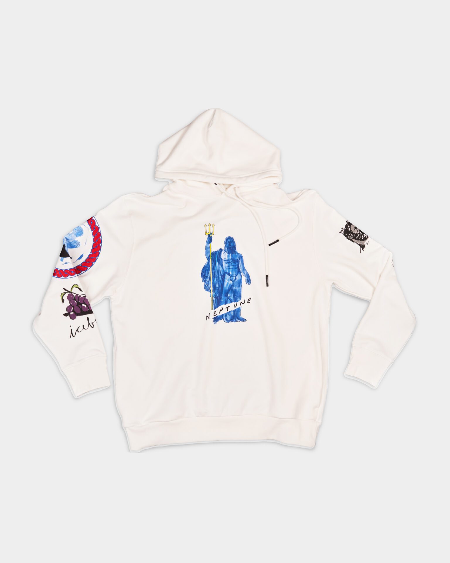 Neptune God Print Pullover Hoodie (White) - I24E09763171102