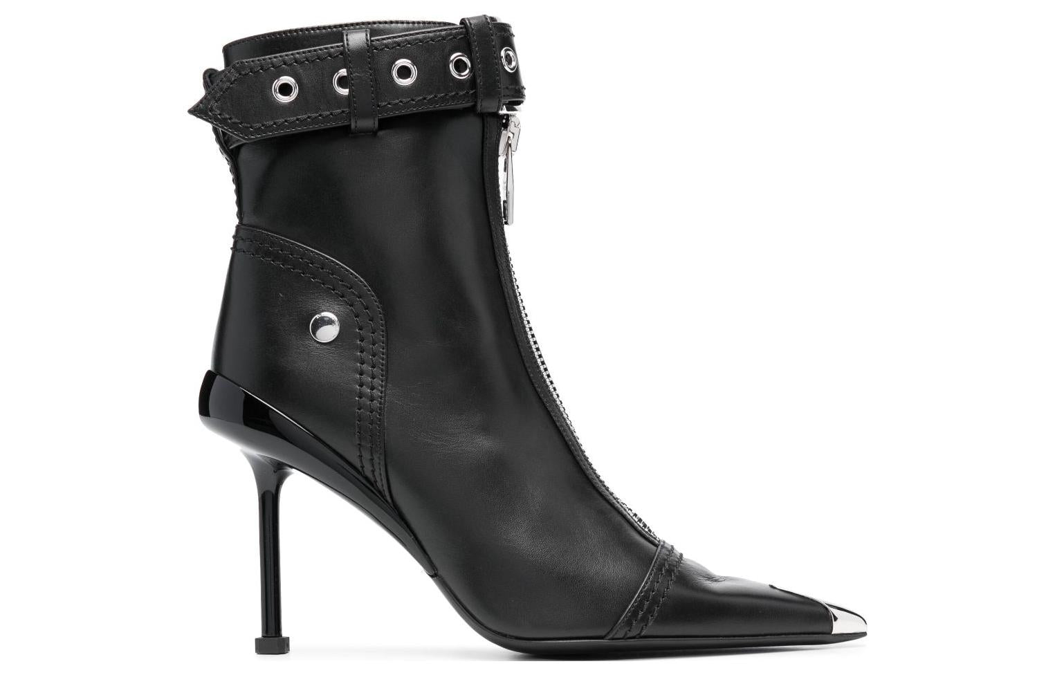 (WMNS) Alexander McQueen Leather Heel Ankle Boots &#39;Black&#39; 768101WIDR41081 #
