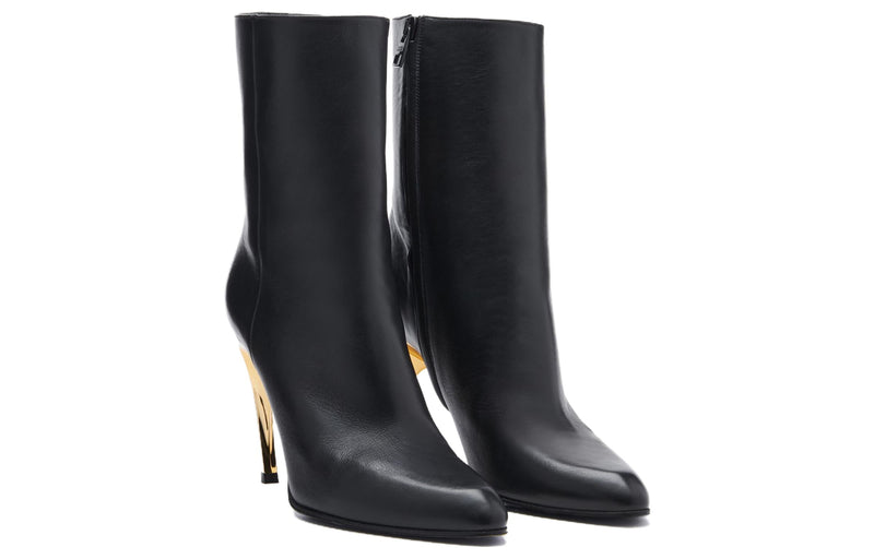 (WMNS) Alexander McQueen Armadillo Leather Ankle Boots 'Black Silver' 780676WIEG21399 #