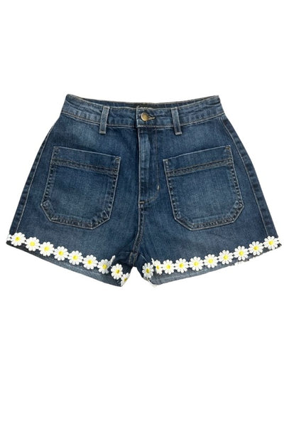 High-Waisted Daisy Trim Denim Short