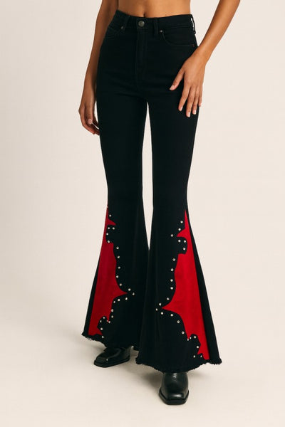 Wild West Studded Bell Bottom Black Red