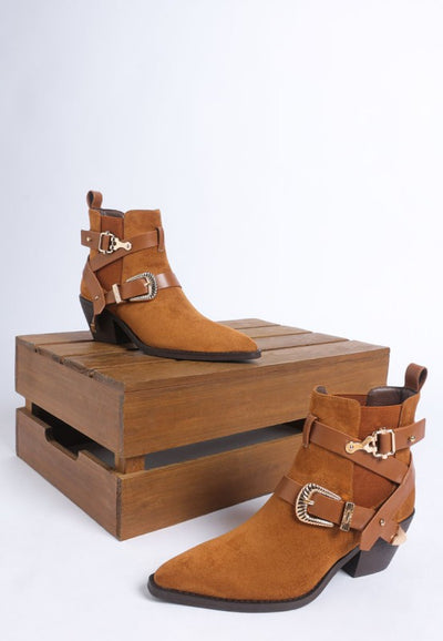 Raveta Microfiber Buckle Strap Western Boots
