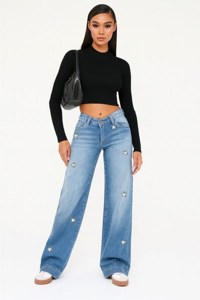 Gary Low Rise - Light Wash Diamond Star Accents