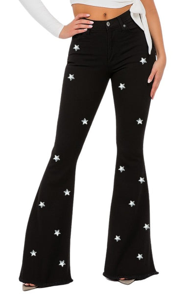 Black Bell Bottom with Diamond Star Embellishments