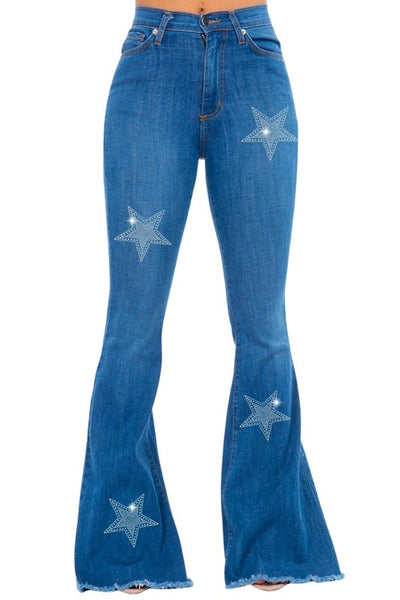 Star Rhinestone Bell Bottom Blue