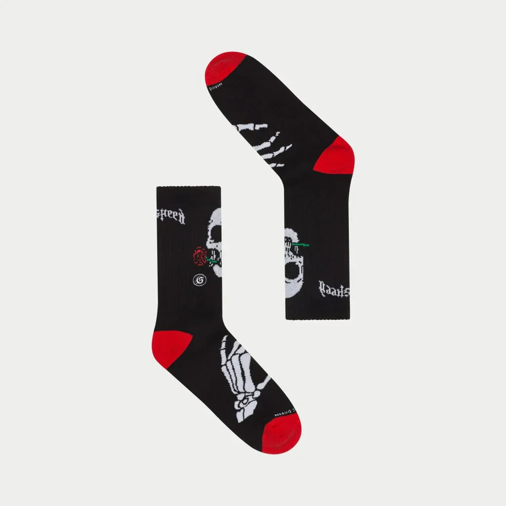 Skull Rose Sock (Black/Red) - GSSRSBLKRED