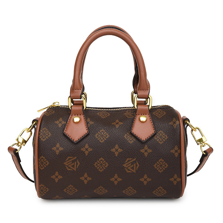 2025 New Model Women's Durable PU Boston Handbag with Rivet Decoration Zipper Closure Crossbody Strap and Polyester Lining