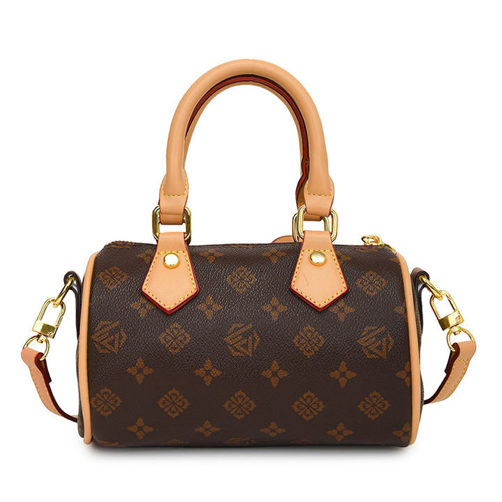 2025 New Model Women's Durable PU Boston Handbag with Rivet Decoration Zipper Closure Crossbody Strap and Polyester Lining