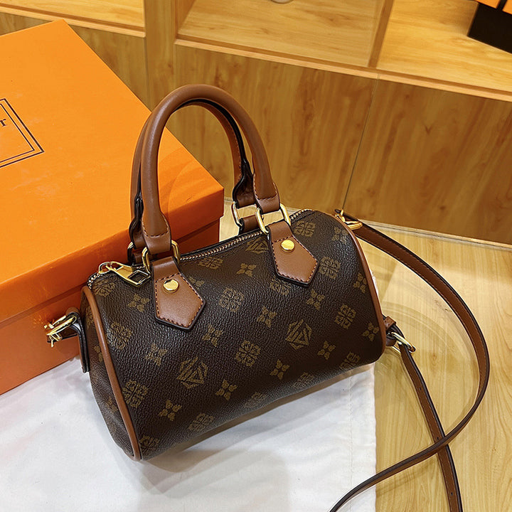 2025 New Model Women's Durable PU Boston Handbag with Rivet Decoration Zipper Closure Crossbody Strap and Polyester Lining