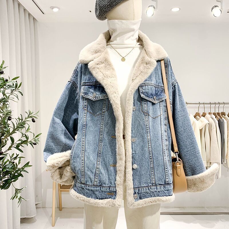 Denim Coat Women&amp;#39;s Loose Lambswool Casual All-matching